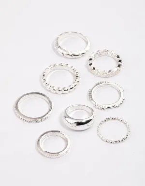 Silver Mixed Twisted & Heart Ring Pack