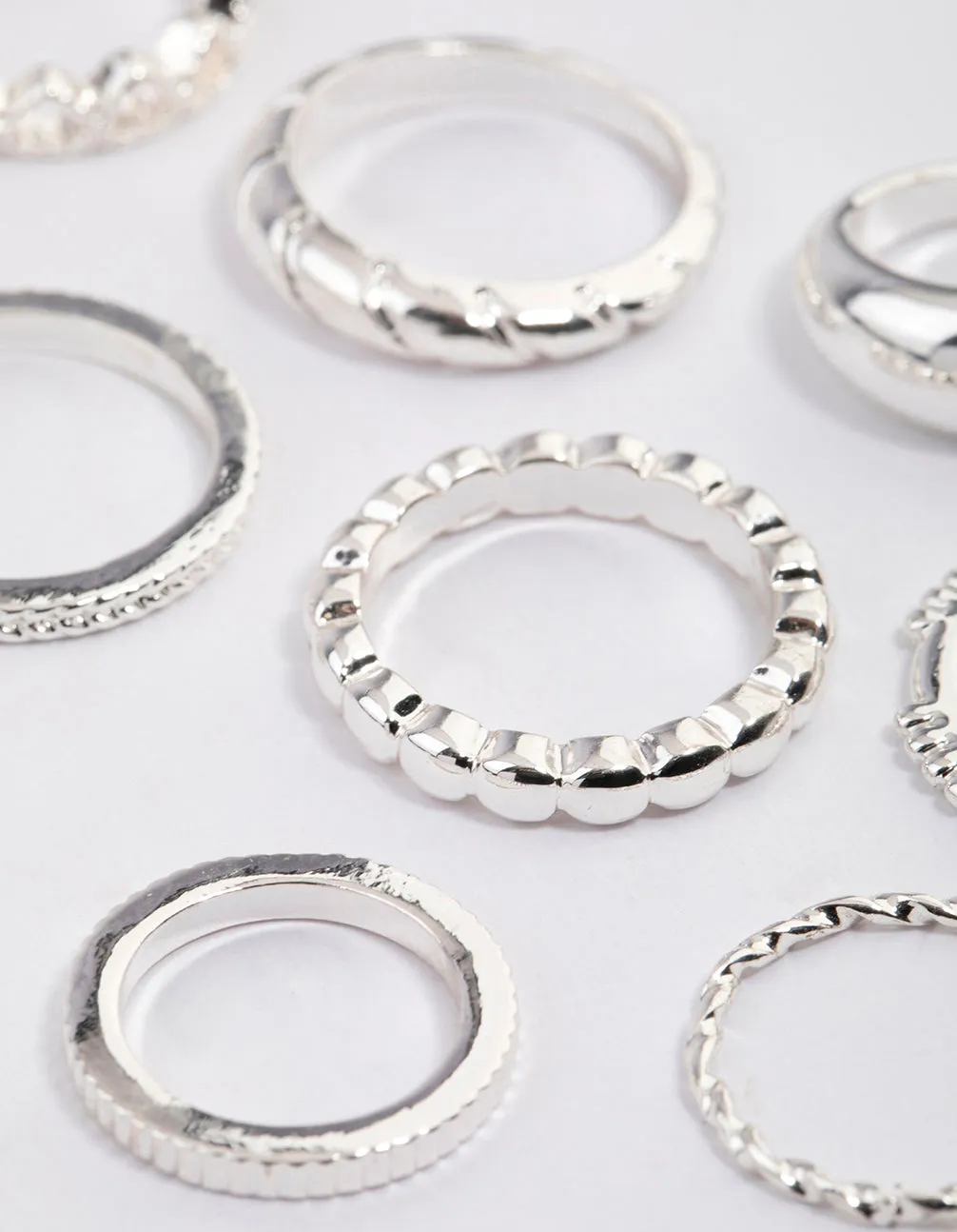 Silver Mixed Twisted & Heart Ring Pack