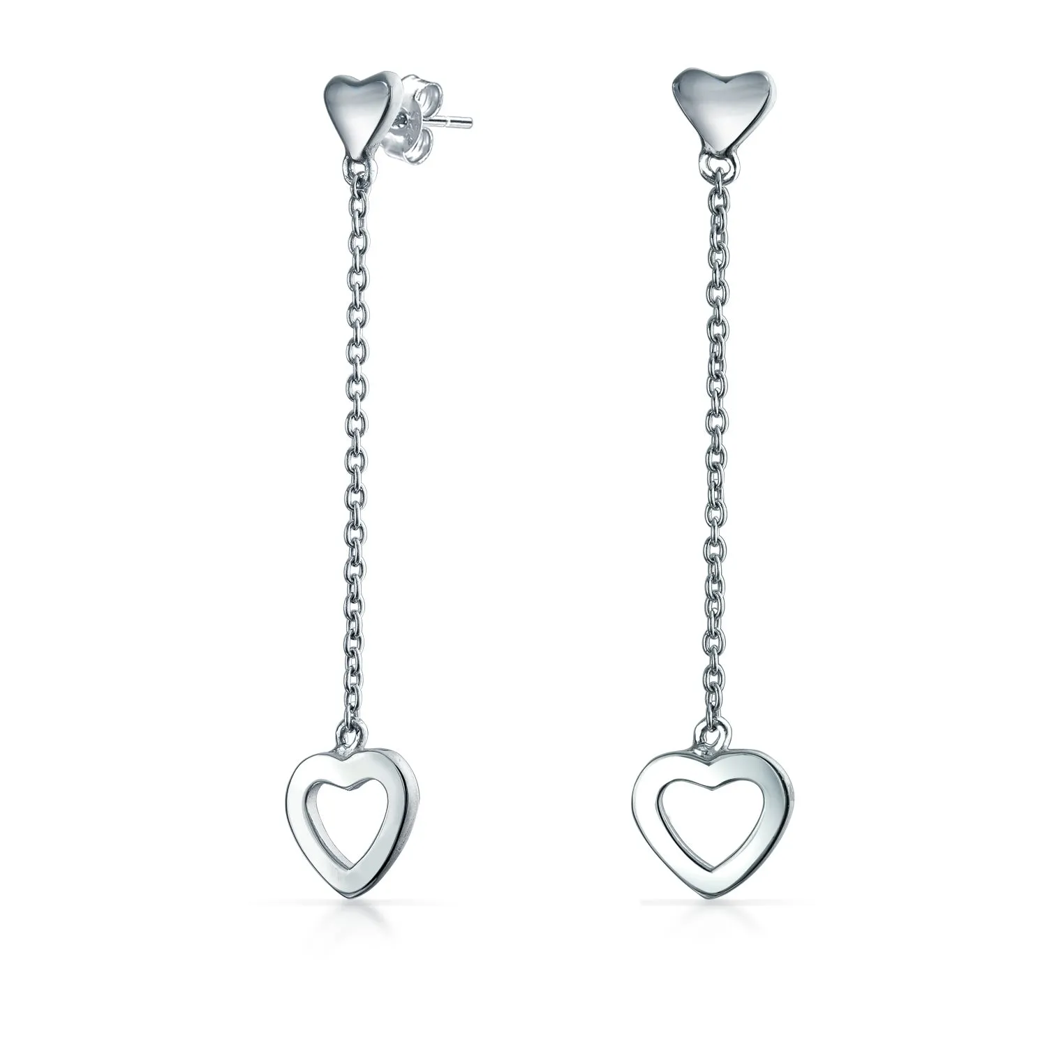 Simple Chain Open Hearts Dangle Earrings Lightweight  Sterling Silver