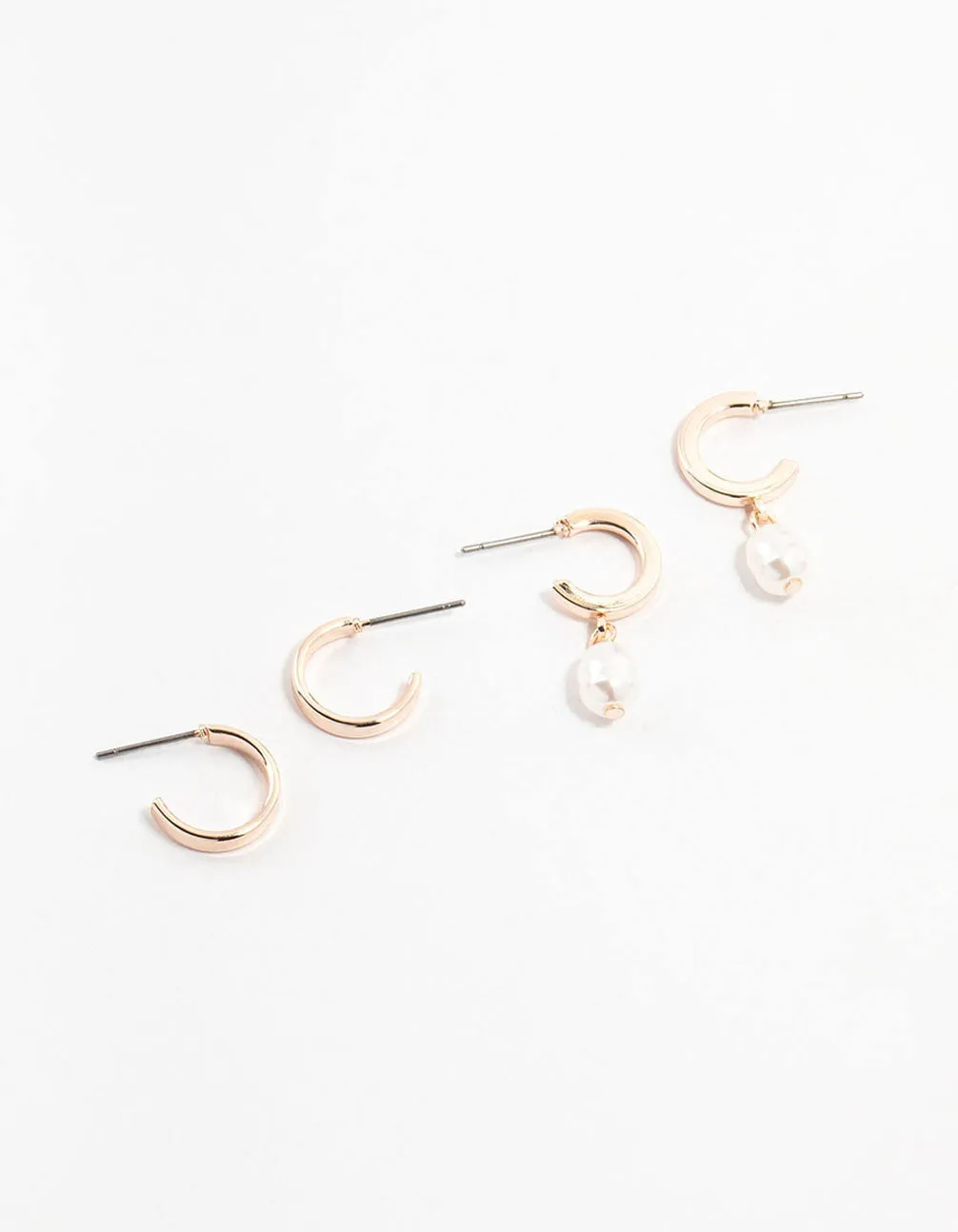 Simple Pearl Rose Gold Huggie Earrings 2-Pack