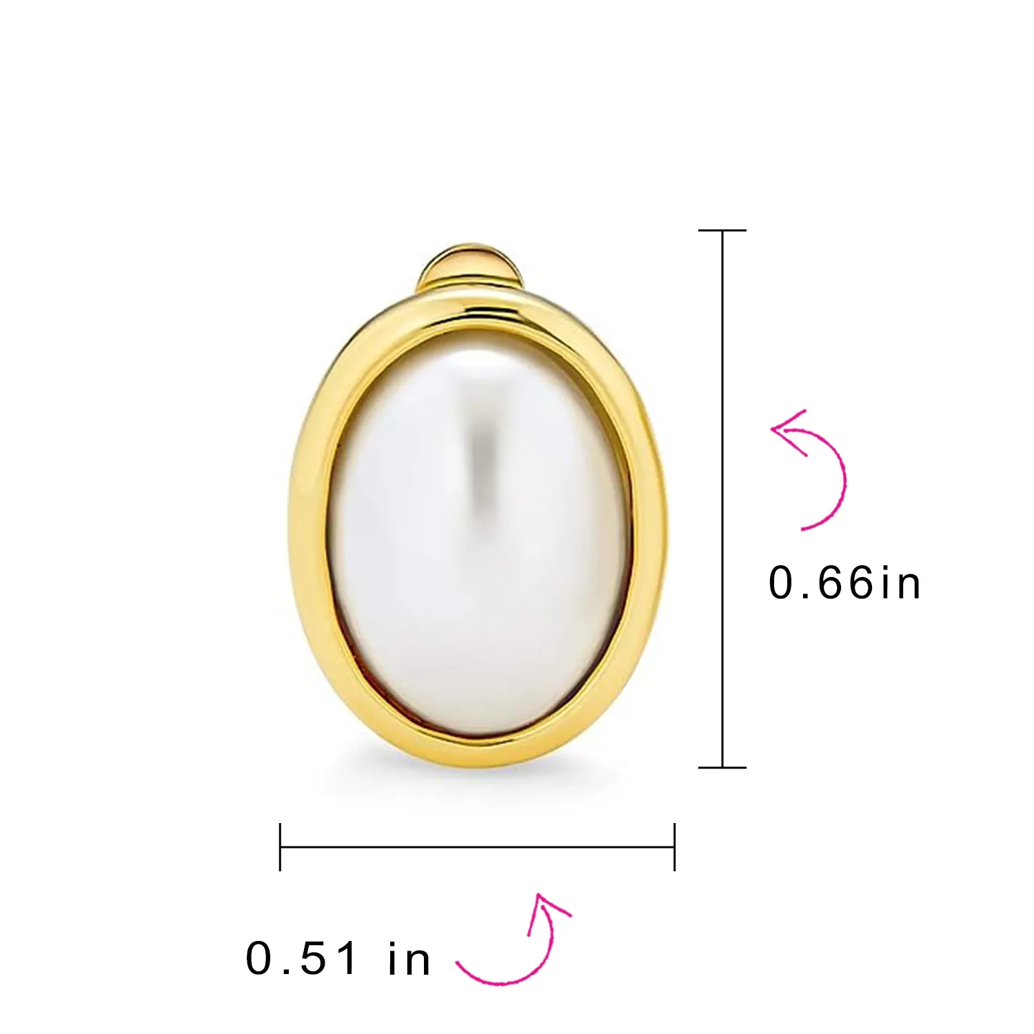 Simple White Pearl Cabochon Oval Clip-On Earrings 14K Gold Plated Non-Pierced Ears