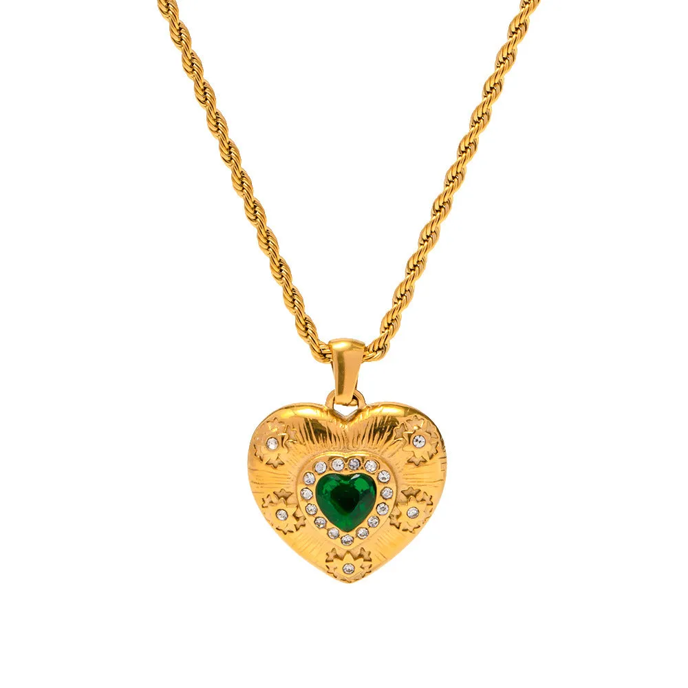 SISSLIA Fashion 18k Gold Texture Hand-Set Emerald Zircon Love Pendant Not Fade necklace for Women