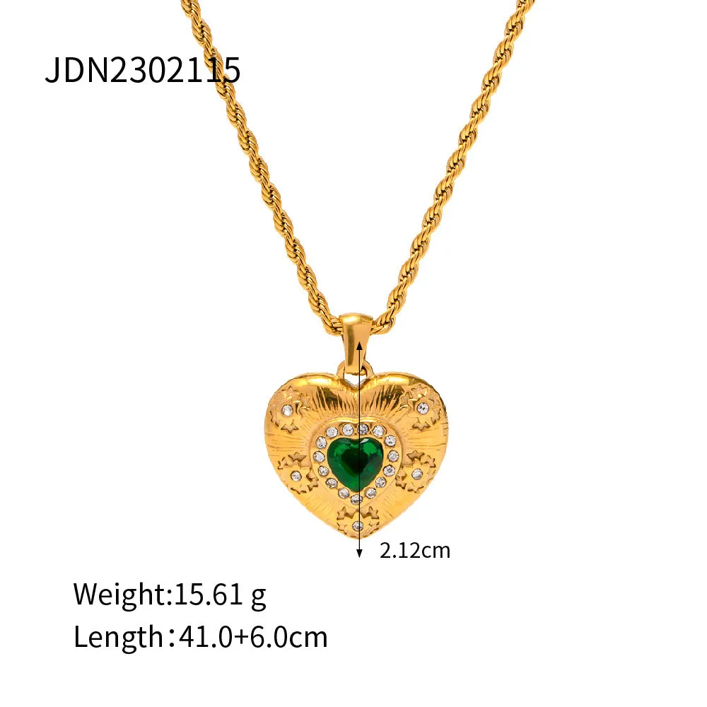 SISSLIA Fashion 18k Gold Texture Hand-Set Emerald Zircon Love Pendant Not Fade necklace for Women