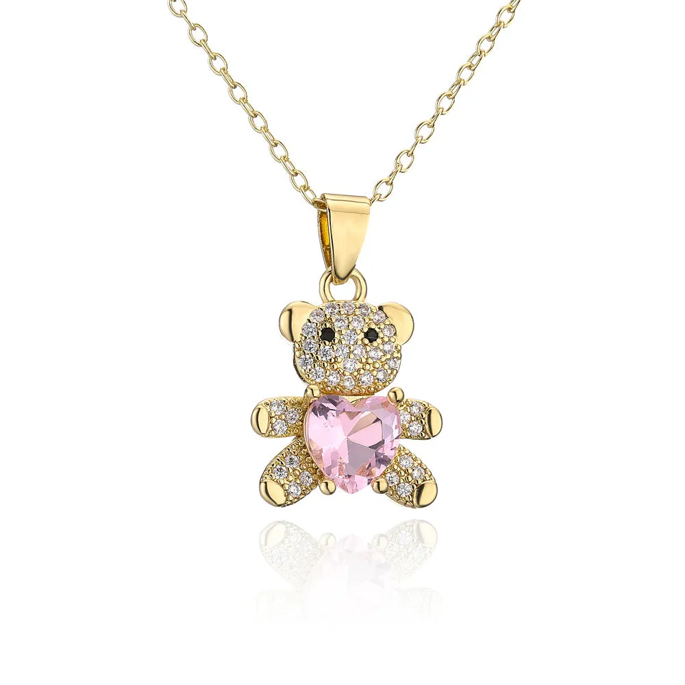 SISSLIA High Quality 2024 Trend New Arrival Women Necklace Lovely Bear Multicolored Rhinestone Diamond Pendant for Women