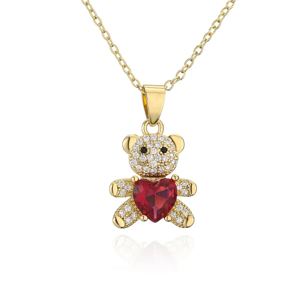 SISSLIA High Quality 2024 Trend New Arrival Women Necklace Lovely Bear Multicolored Rhinestone Diamond Pendant for Women