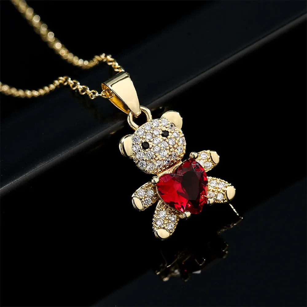 SISSLIA High Quality 2024 Trend New Arrival Women Necklace Lovely Bear Multicolored Rhinestone Diamond Pendant for Women