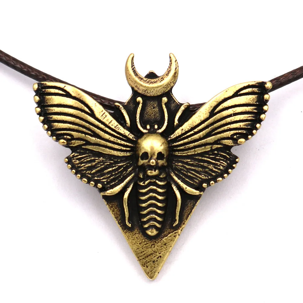 Skull and Moth Norse Legacy Necklace - Trendy Animal Pendant Jewelry Gift for Men