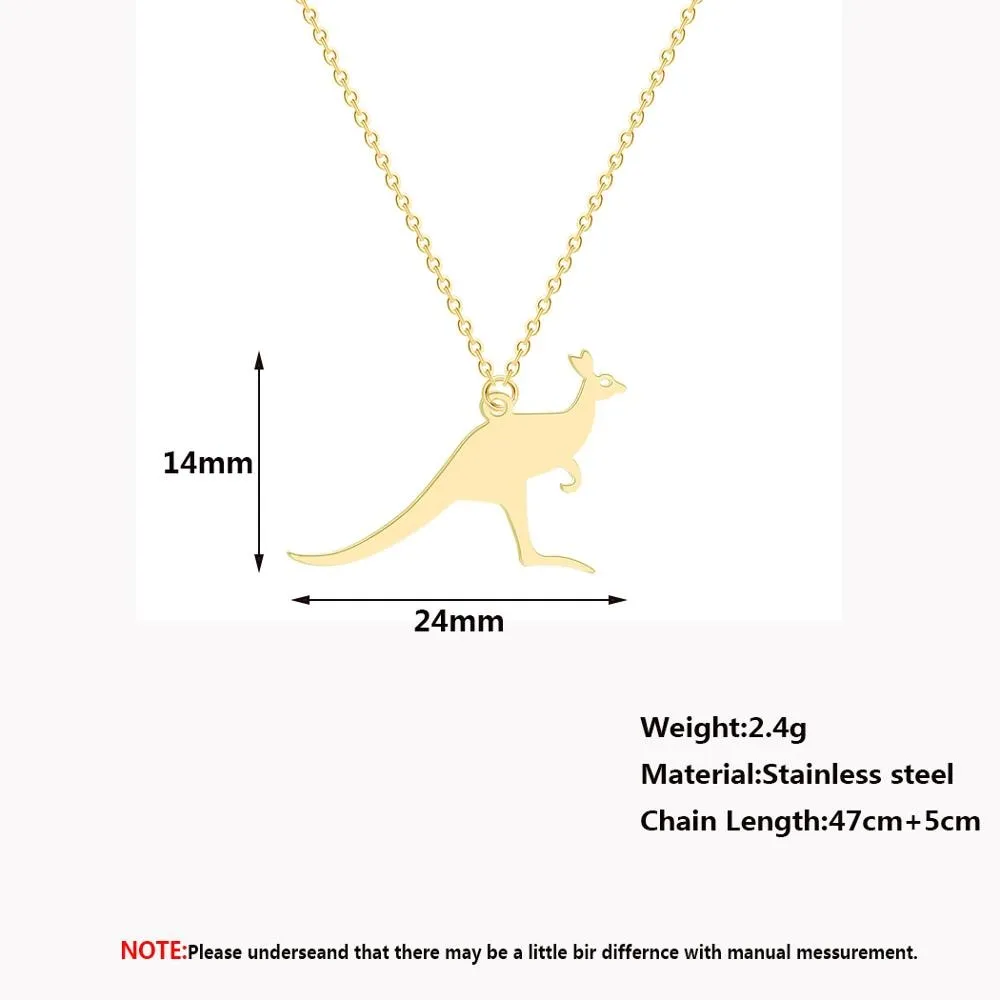 Stainless Steel Kangaroo Pendant Australian Animal Drop Necklaces