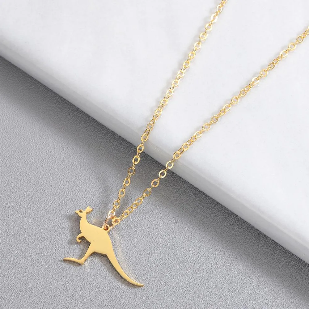 Stainless Steel Kangaroo Pendant Australian Animal Drop Necklaces