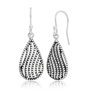 Sterling Silver Teardrop Milgrain Drop Earrings