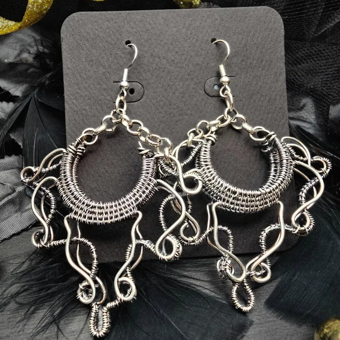 Stylish Silver Dangle Earrings, Modern Urban Chic, Handcrafted Wire Jewelry