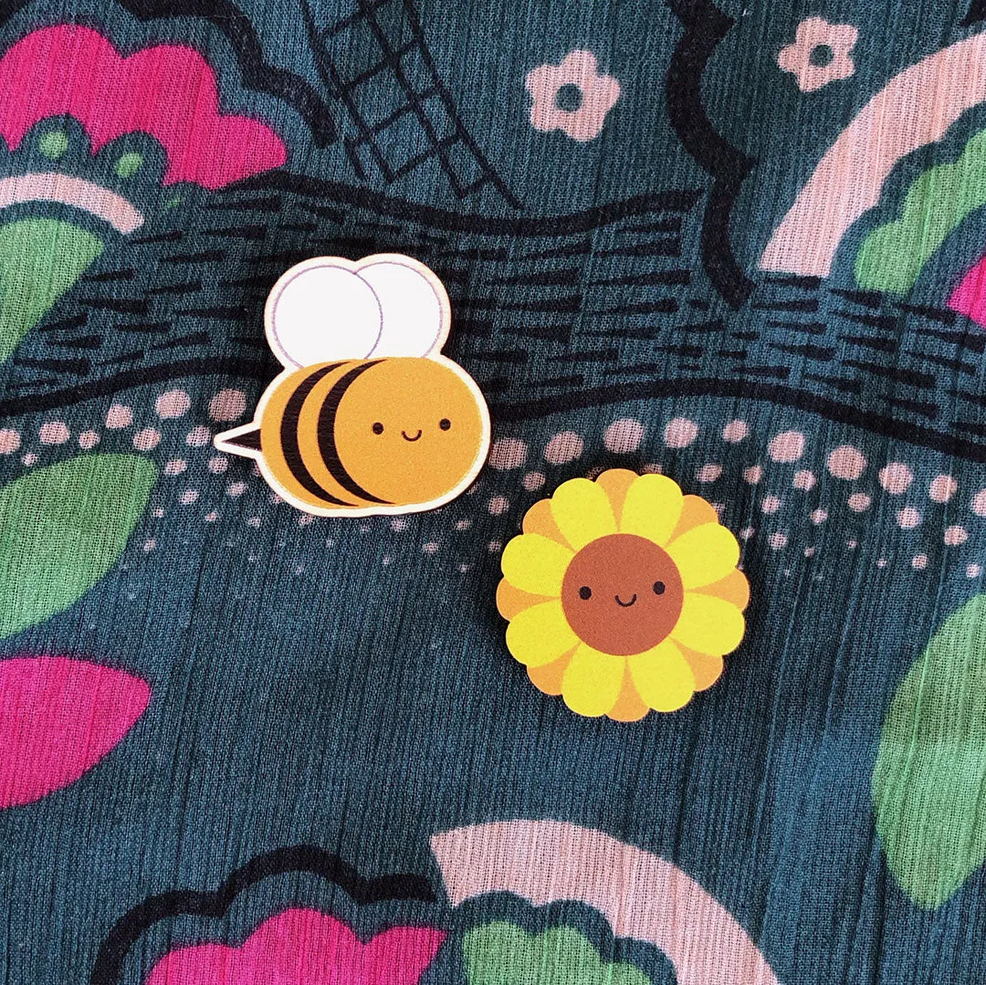 Summer Sunflower Kawaii Wooden Pin