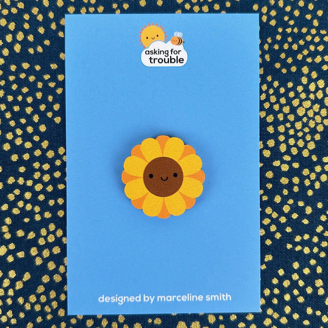 Summer Sunflower Kawaii Wooden Pin