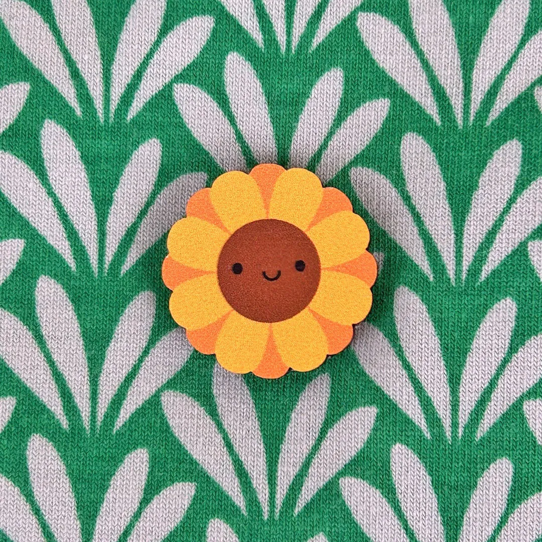 Summer Sunflower Kawaii Wooden Pin