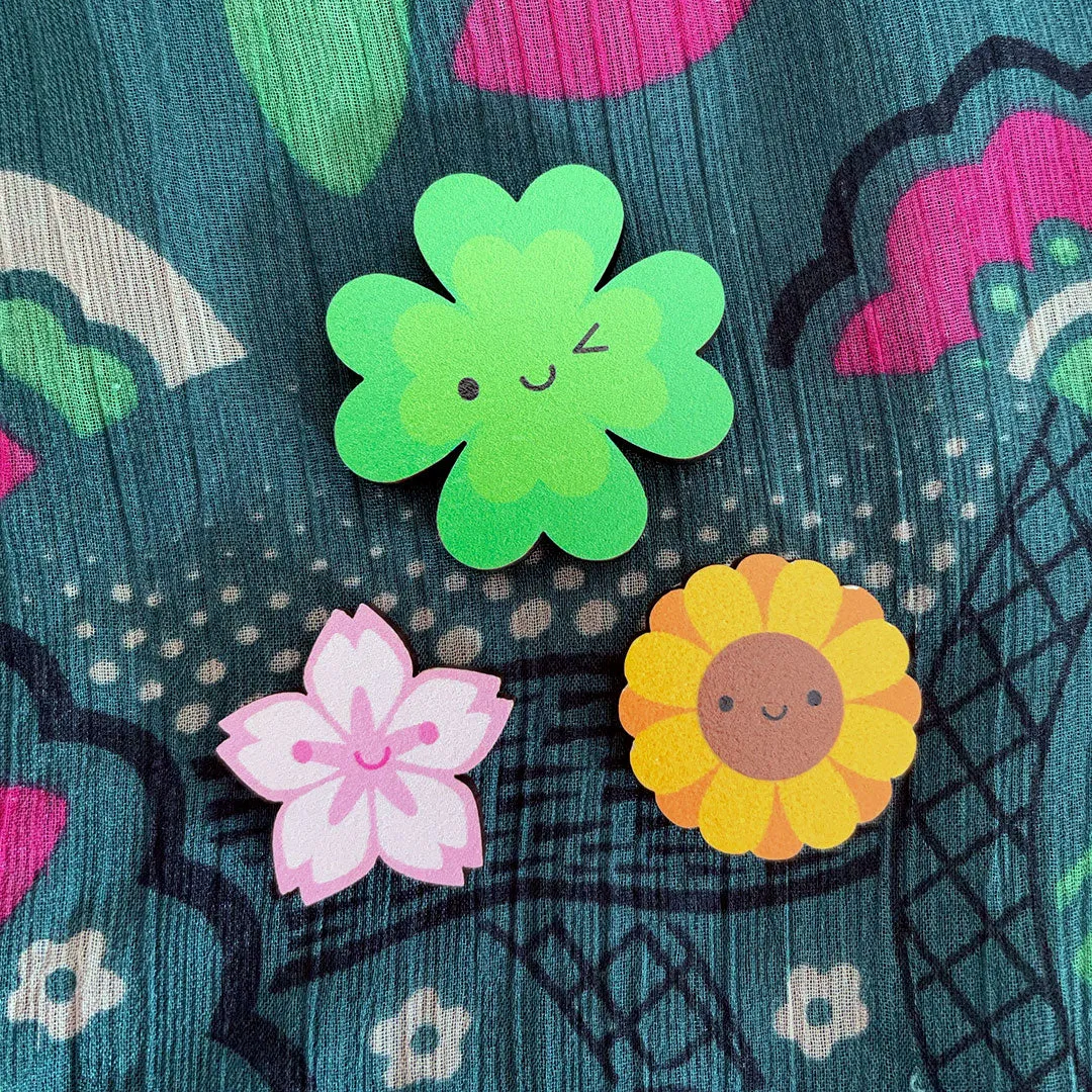 Summer Sunflower Kawaii Wooden Pin