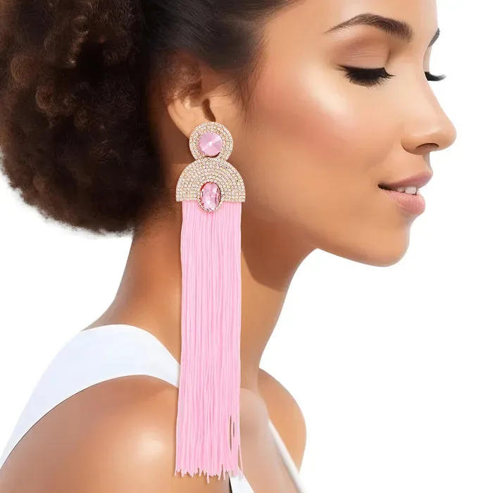 Tassel Fuchsia Long Vintage Glam Earrings Women