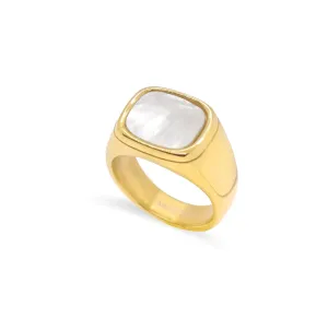 THEA GOLD PEARL SIGNET RING