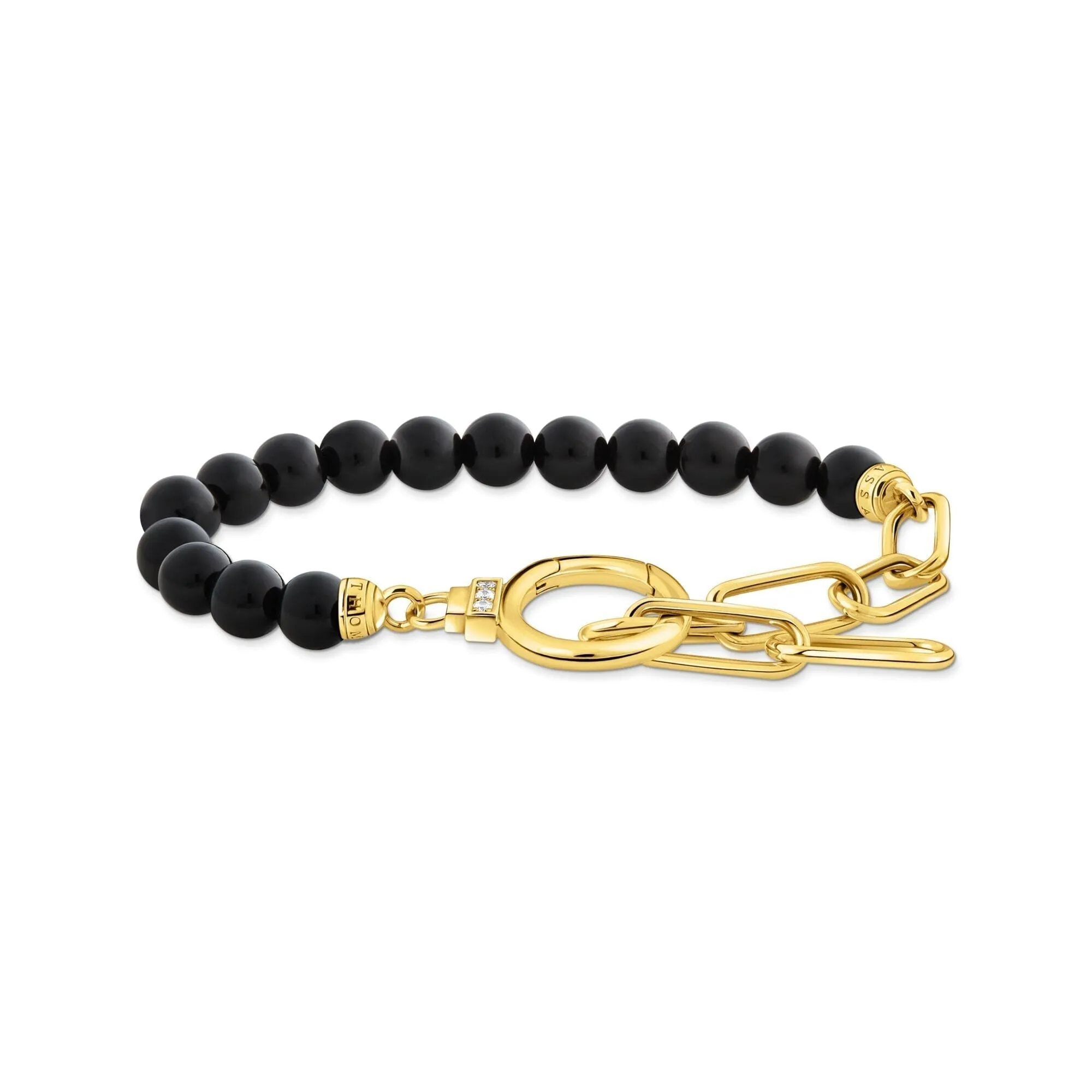 THOMAS SABO Gold Bracelet with Onyx Beads and White Zirconia