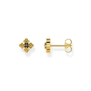 Thomas Sabo Gold Plated Sterling Silver Rebel Black Cubic Zirconia Cross Earrings