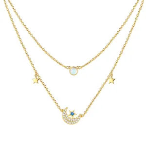 Tokyo Mart Layered Moon Star Necklace, Women Jewelry Opal Trendy Choker Chain Crescent Moon Pendant