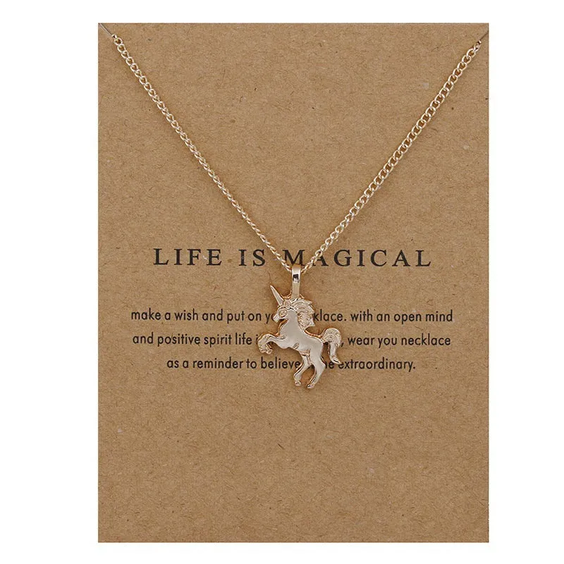 Trendy Alloy Cute Elegant Sun Love Star Leaves Clover Unicorn Luck Pendant Necklaces for Women Fashion Accessories Jewelry