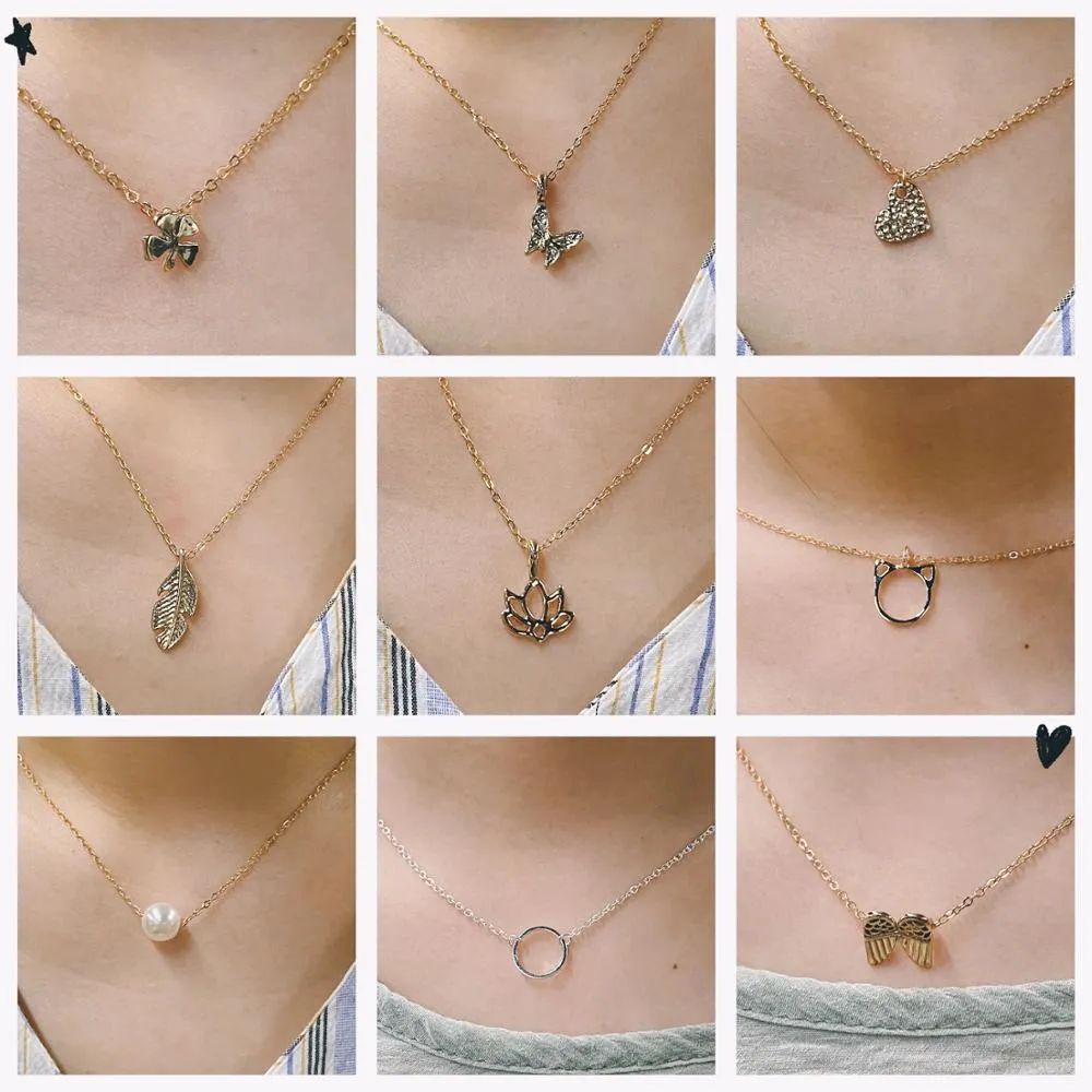 Trendy Alloy Cute Elegant Sun Love Star Leaves Clover Unicorn Luck Pendant Necklaces for Women Fashion Accessories Jewelry