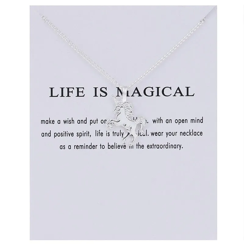 Trendy Alloy Cute Elegant Sun Love Star Leaves Clover Unicorn Luck Pendant Necklaces for Women Fashion Accessories Jewelry