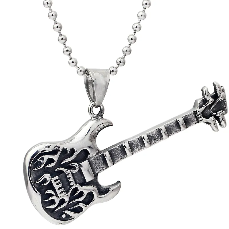 Trendy Guitar Necklace Pendant With Free Chain / Punk Style Unisex Jewelry