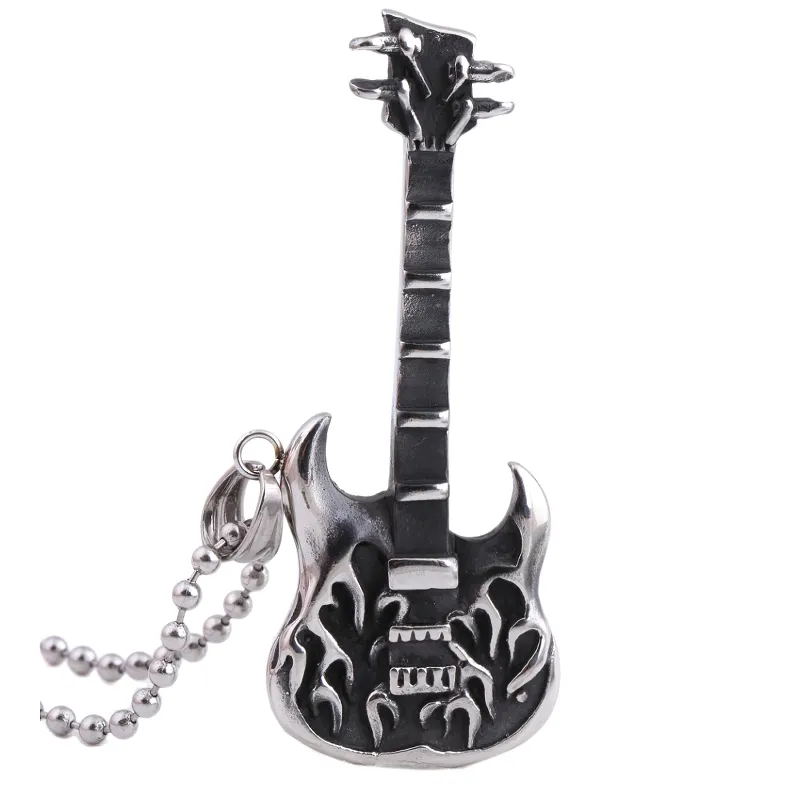 Trendy Guitar Necklace Pendant With Free Chain / Punk Style Unisex Jewelry