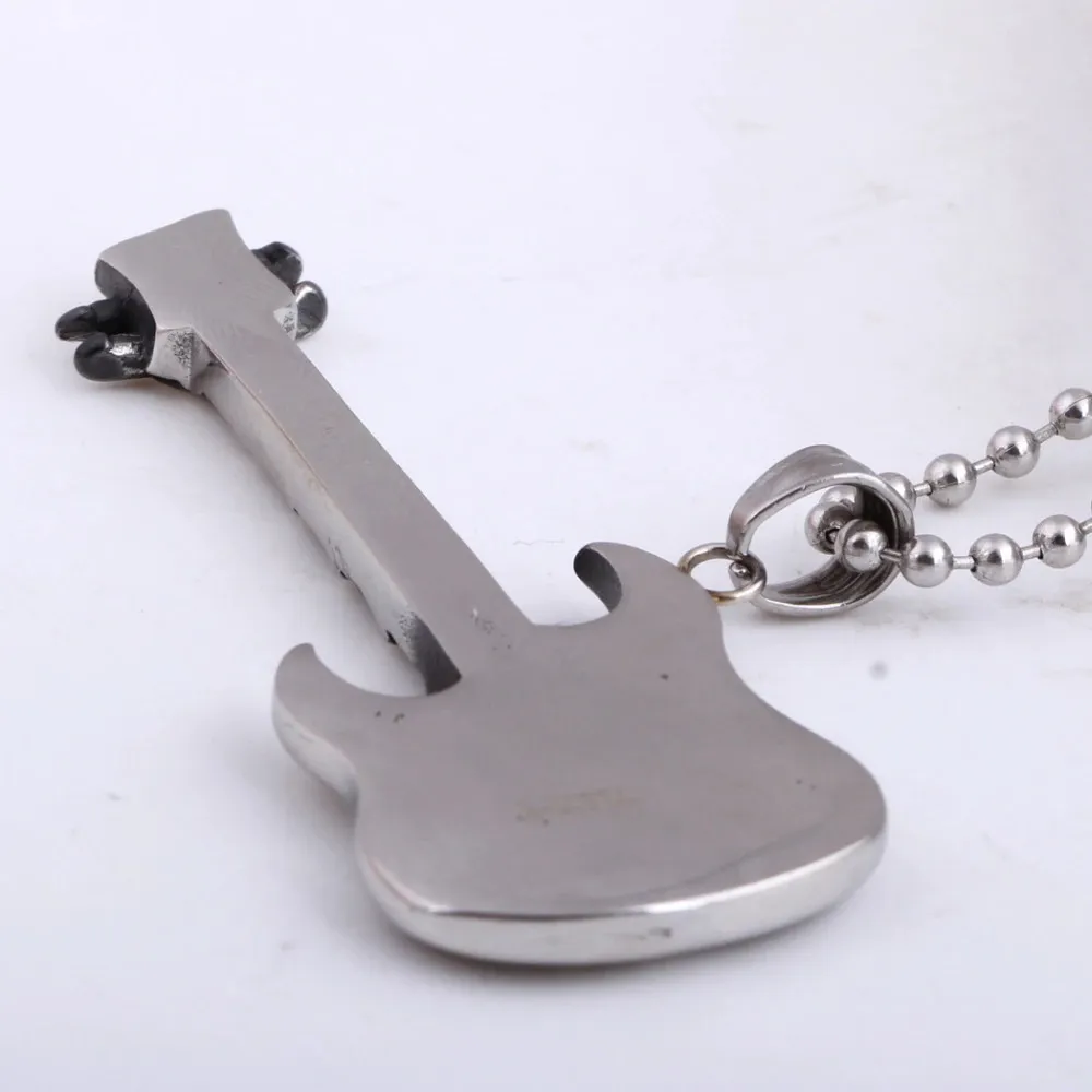 Trendy Guitar Necklace Pendant With Free Chain / Punk Style Unisex Jewelry