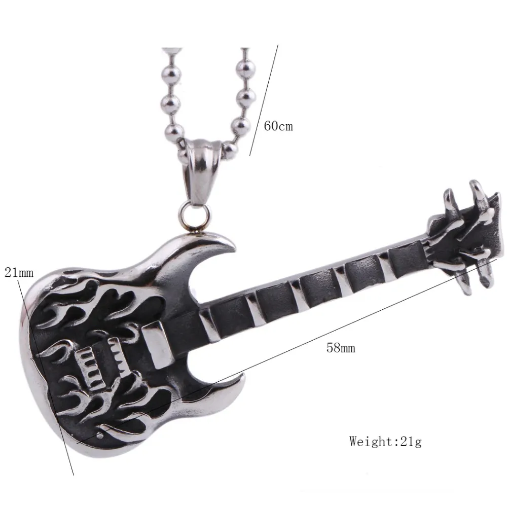 Trendy Guitar Necklace Pendant With Free Chain / Punk Style Unisex Jewelry