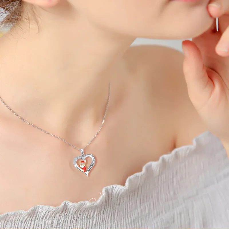 Trendy Heart Alloy Santa Elk Pendant Necklaces for Woman