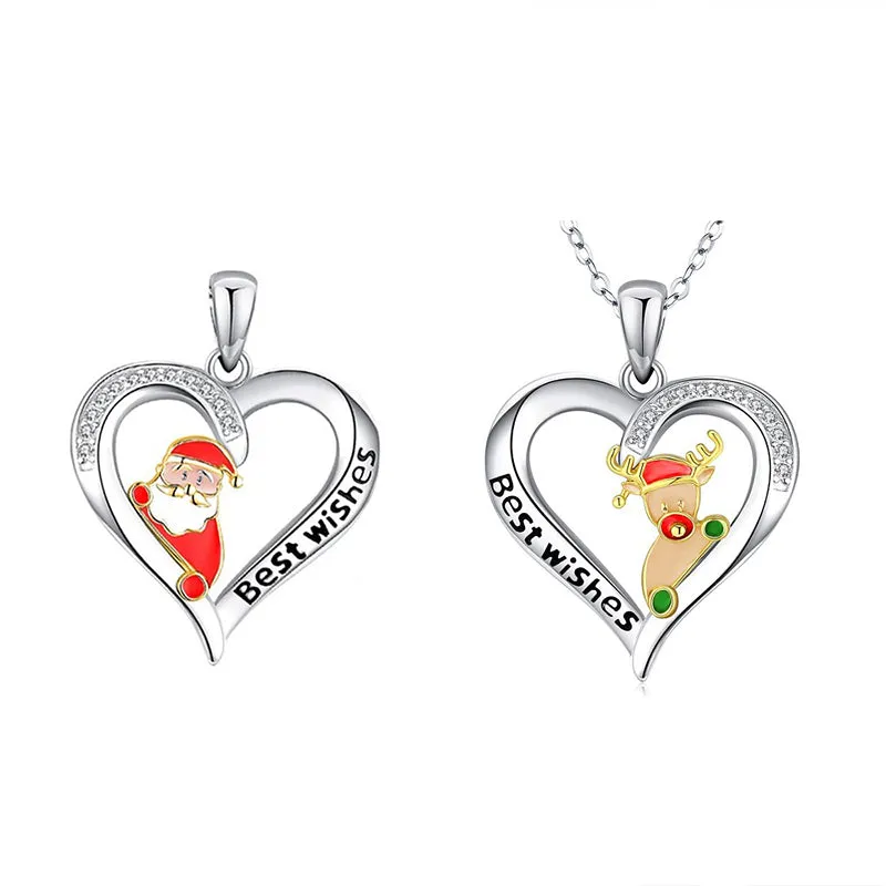 Trendy Heart Alloy Santa Elk Pendant Necklaces for Woman