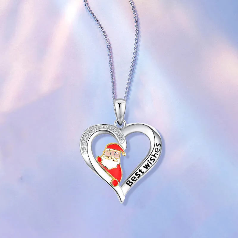 Trendy Heart Alloy Santa Elk Pendant Necklaces for Woman