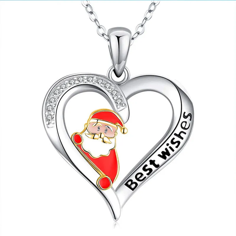 Trendy Heart Alloy Santa Elk Pendant Necklaces for Woman