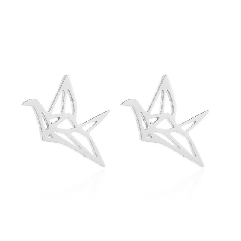 Trendy Jewelry Hollow Paper Crane Jewelry Set for Her in 925 Sterling Silver