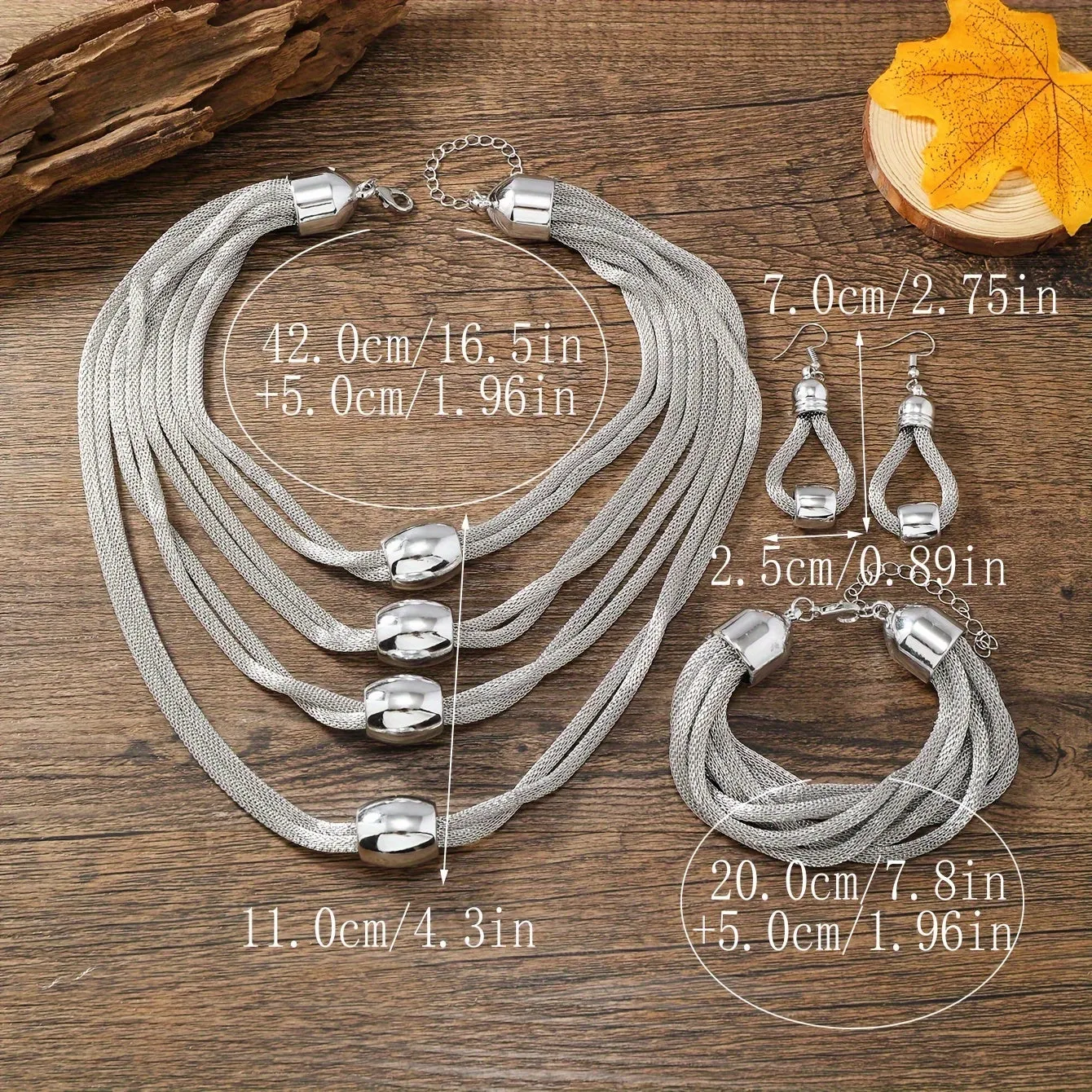 Trendy Mesh Chain Jewelry Set Handmade Necklace Earrings And Bracelet Set Casual Prom Party Clothing Accessories Cool Short Jewelry Set