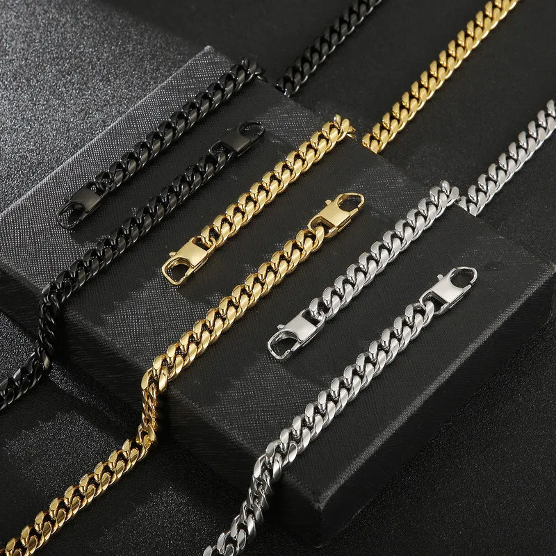 Trendy Titanium Steel Men's Cuban Bracelets and Necklaces - Hip-hop Jewelry Inspired by European and American Rock Culture