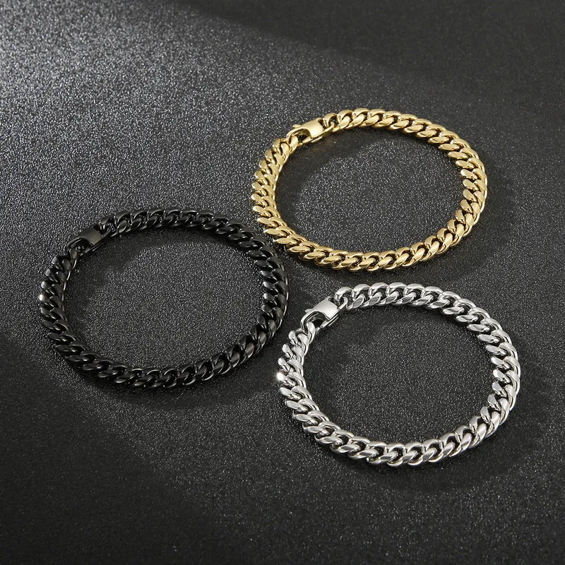 Trendy Titanium Steel Men's Cuban Bracelets and Necklaces - Hip-hop Jewelry Inspired by European and American Rock Culture