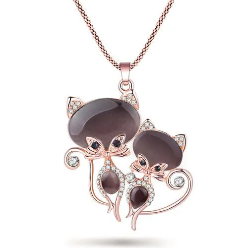 Twin Cat Zinc Necklace