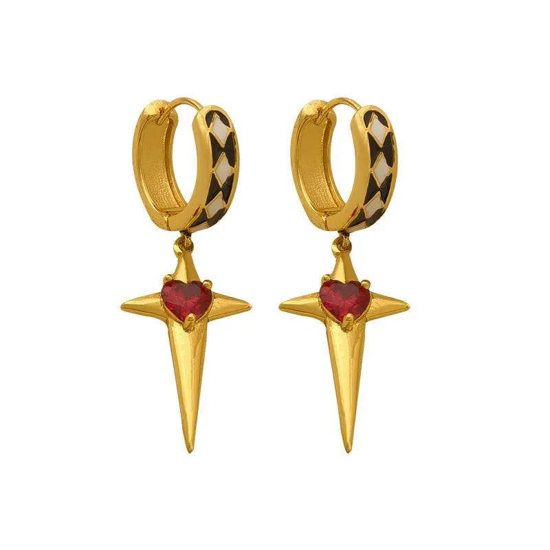 VAIGE Retro Circle Star Drop Earrings in Gold and Silver