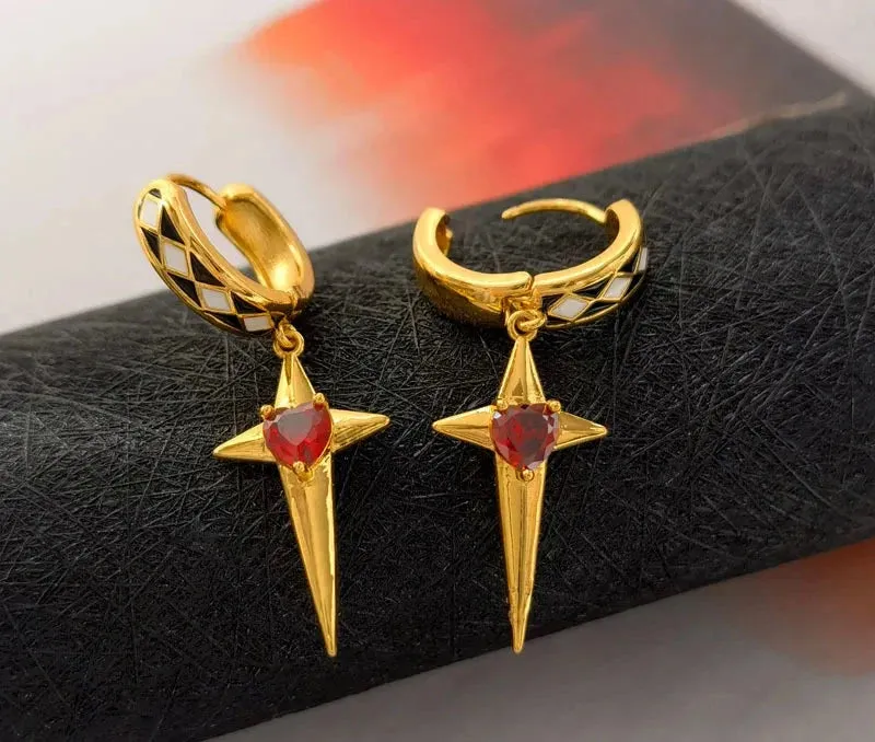 VAIGE Retro Circle Star Drop Earrings in Gold and Silver