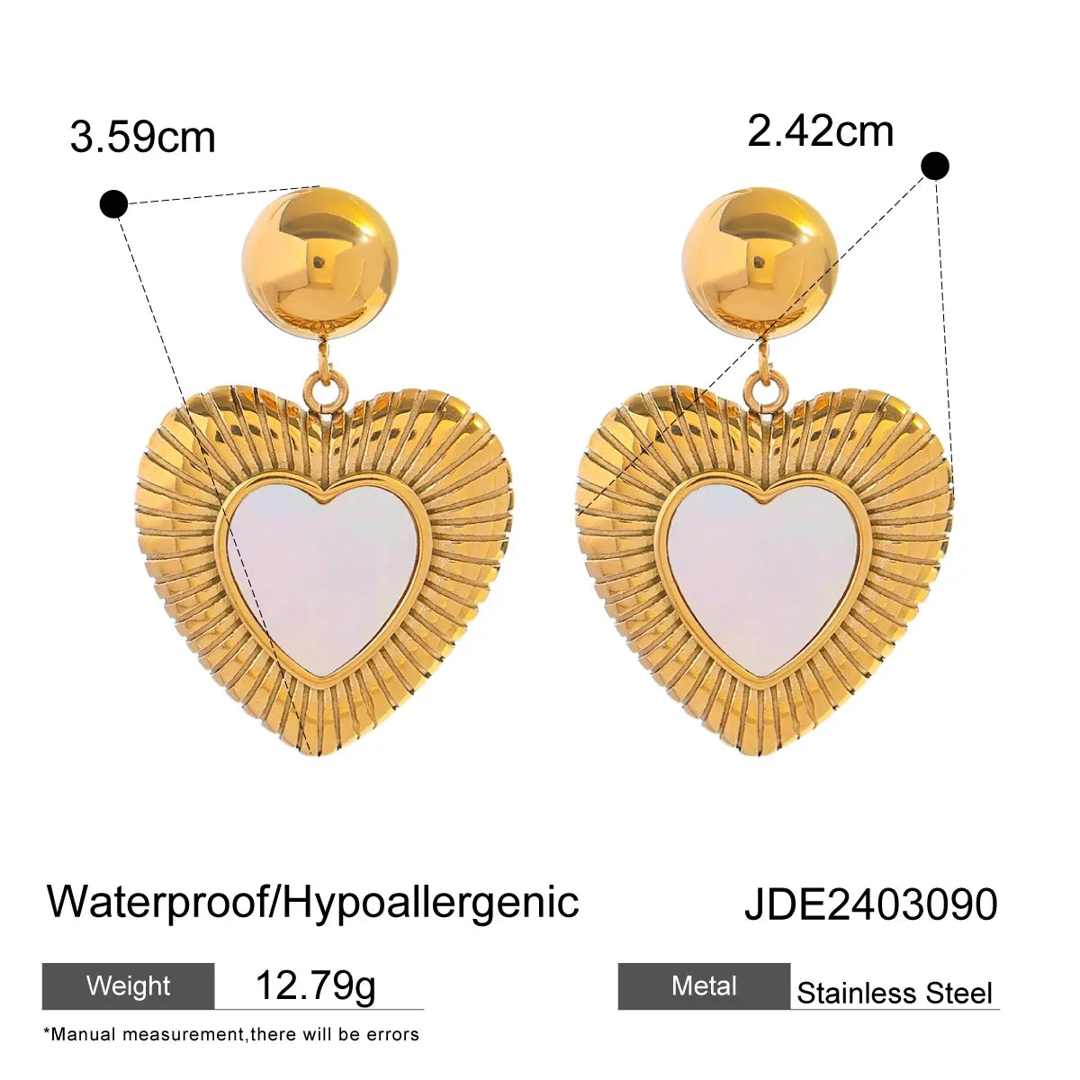 VAIGE Vintage Gold & Silver Ribbed Heart Stud Earrings - Elegant Love Shell Design