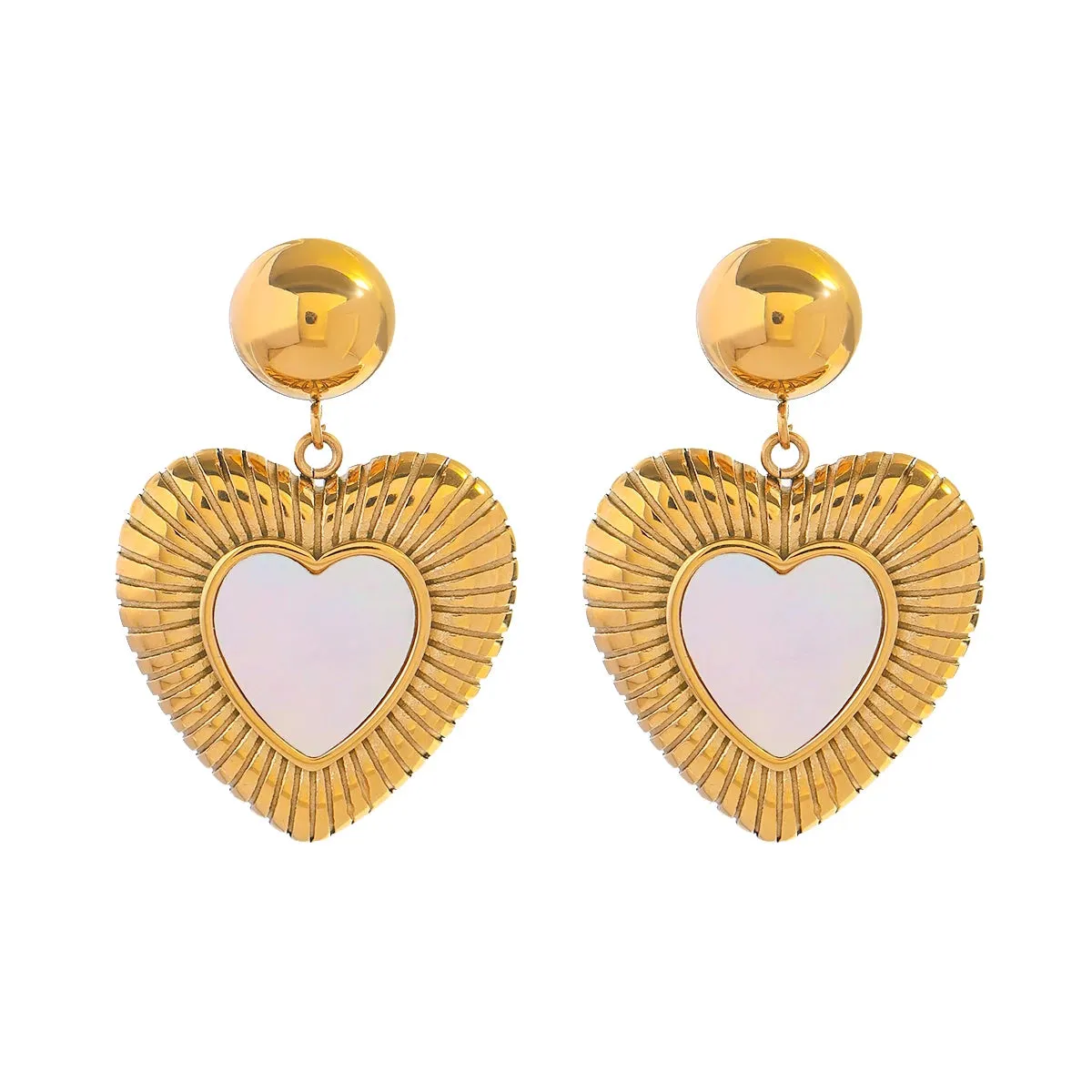 VAIGE Vintage Gold & Silver Ribbed Heart Stud Earrings - Elegant Love Shell Design