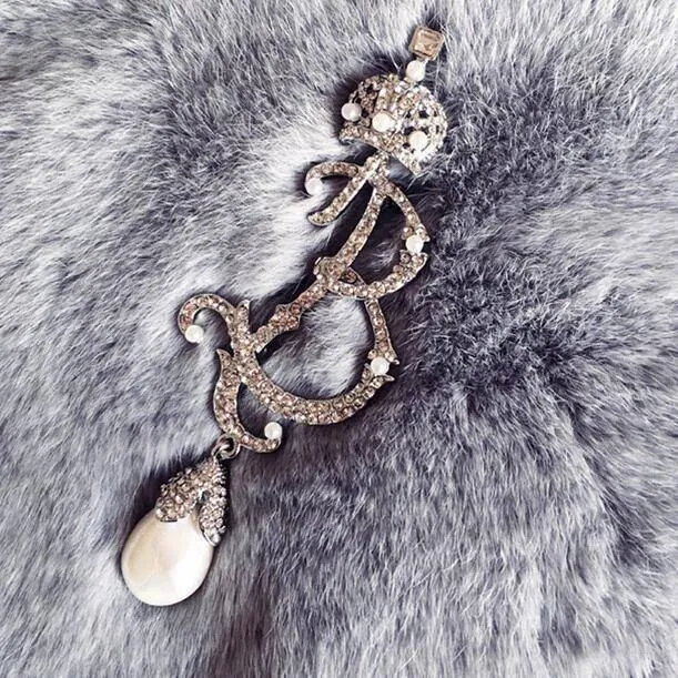 Vintage Baroque Rhinestone Silver Brooch / Pin With Pearl Drop