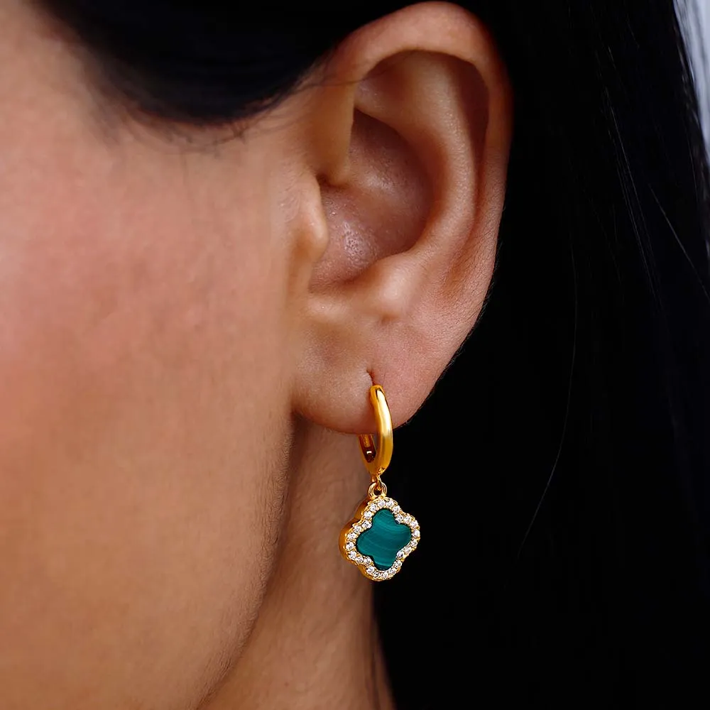 Vintage Clover Malachite Hoop Earrings