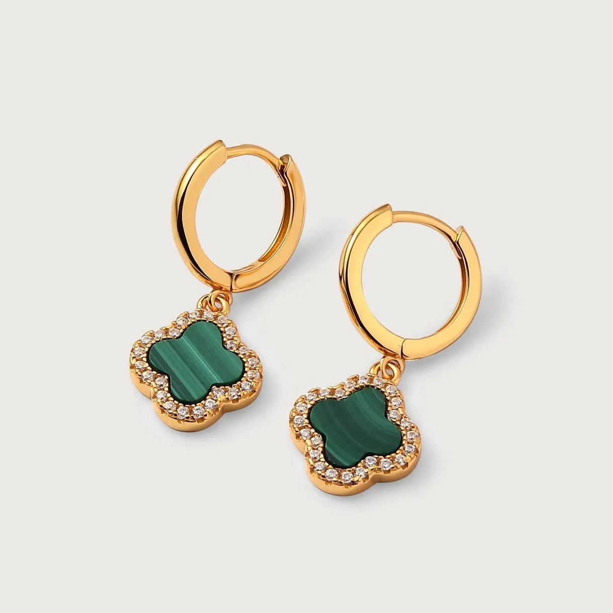 Vintage Clover Malachite Hoop Earrings