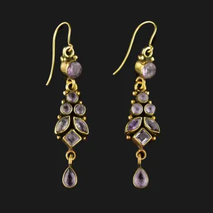 Vintage Gold Amethyst Leaf Earrings