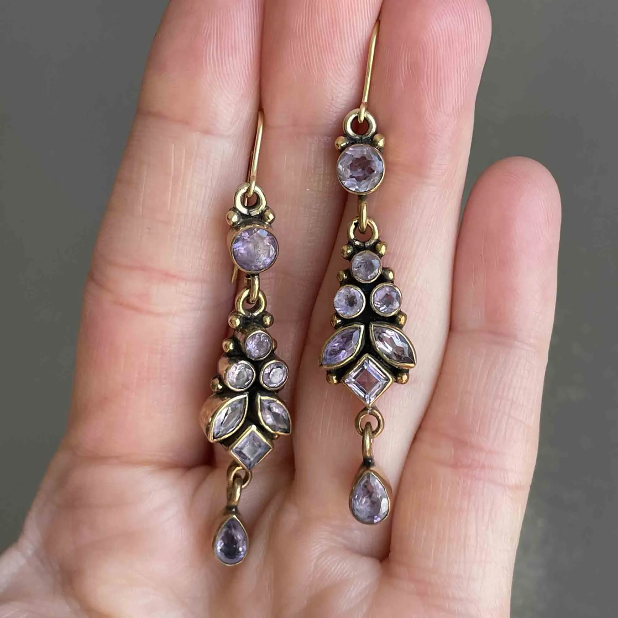 Vintage Gold Amethyst Leaf Earrings