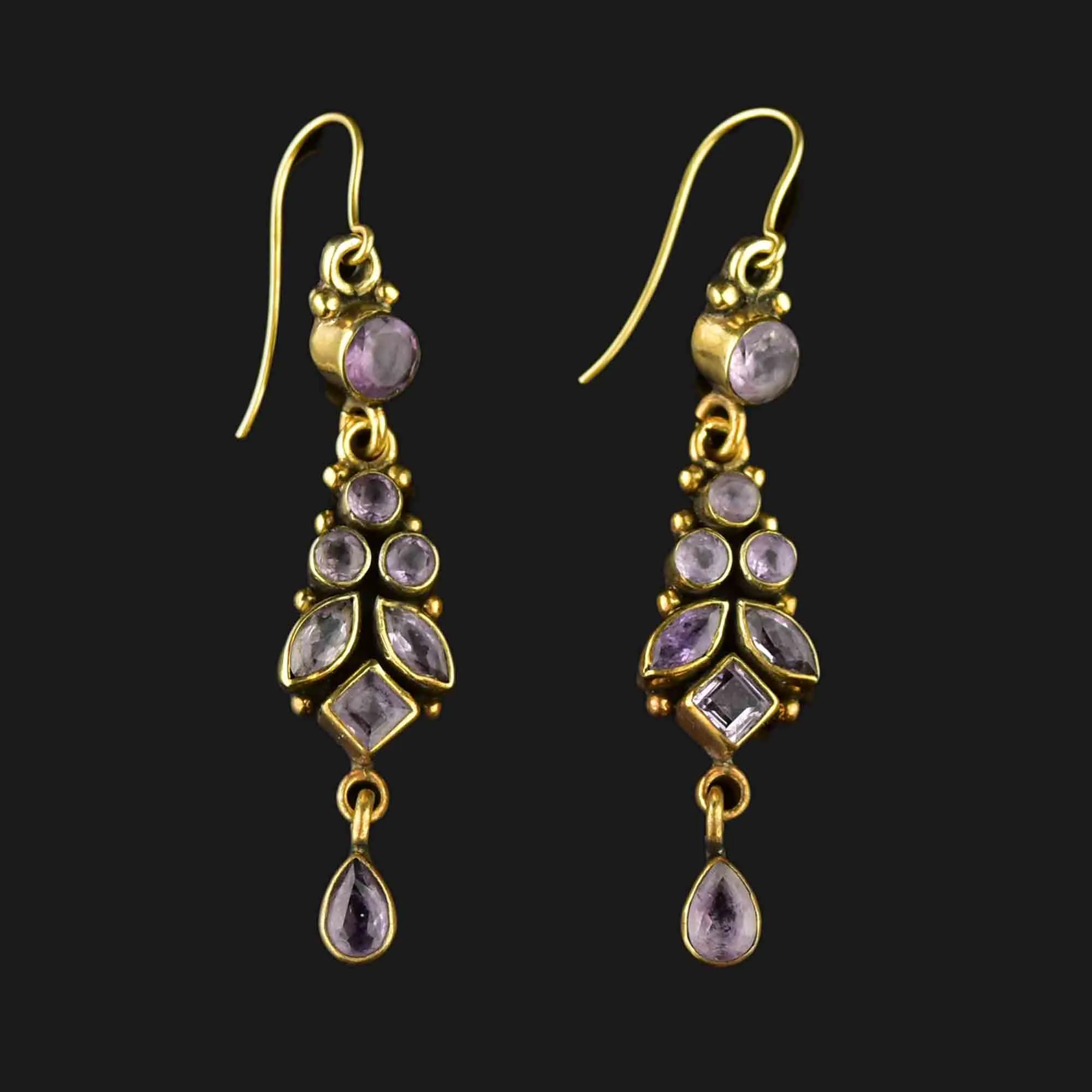 Vintage Gold Amethyst Leaf Earrings